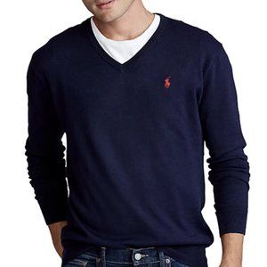 Polo Ralph Lauren V-Neck Pima Cotton Sweater, Navy, size L